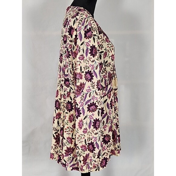 Torrid Challis Floral Tan Textured Embroidered Lace-Up Front Top 2X - Picture 6 of 12